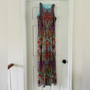 Paisley Maxi Dress, London Times, spandex stretch, wears light, great for travel